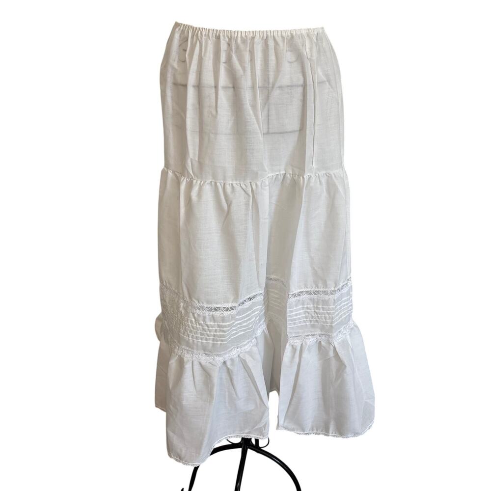 Vintage JC Penney White Lace Ruffled Midi Skirt Petticoat Cottage Prairie